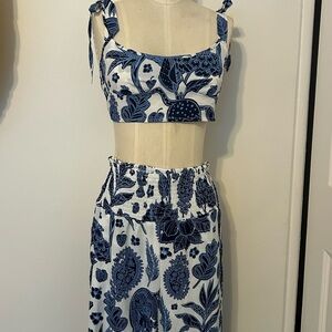 Blue and White Floral Two-Piece Set